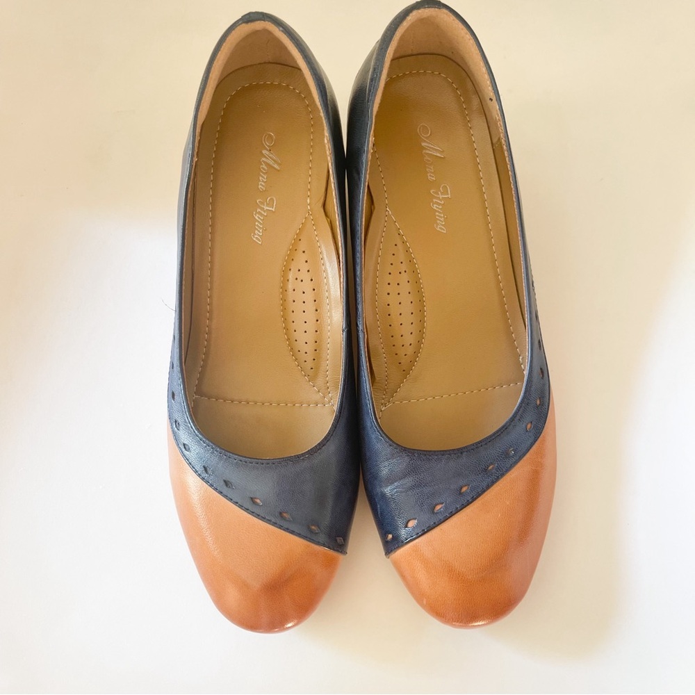 Mona Flying Leather Wedge Mid Heel Round Toe Classic - Picture 2 of 10